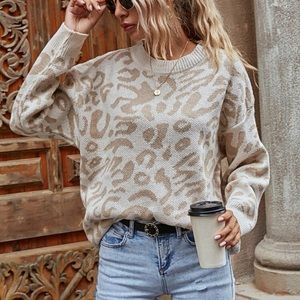 SHEIN cream/white leopard sweater